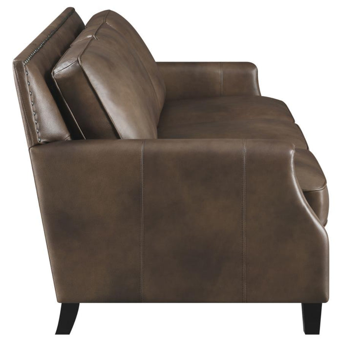 Coaster Leaton 3-piece Upholstered Recessed Arm Sofa Living Room Set Brown Sugar - Bed & Sofa Hub