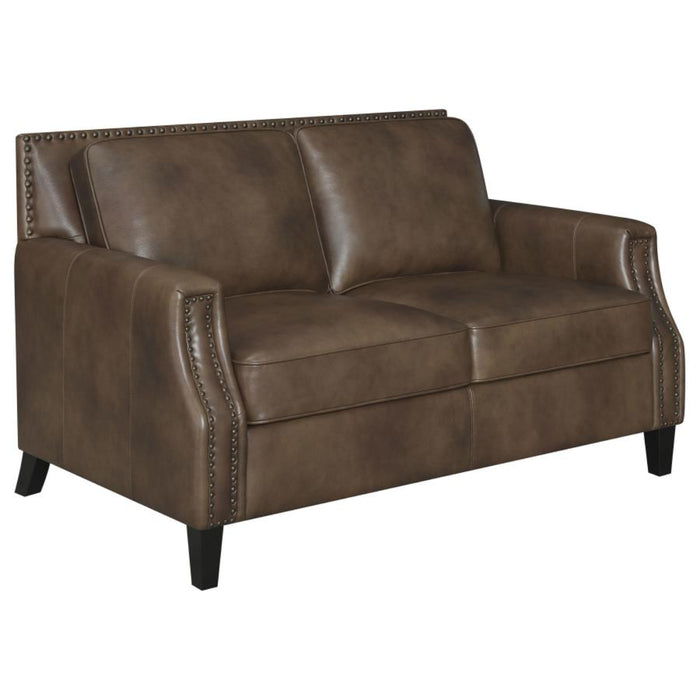 Coaster Leaton 3-piece Upholstered Recessed Arm Sofa Living Room Set Brown Sugar - Bed & Sofa Hub
