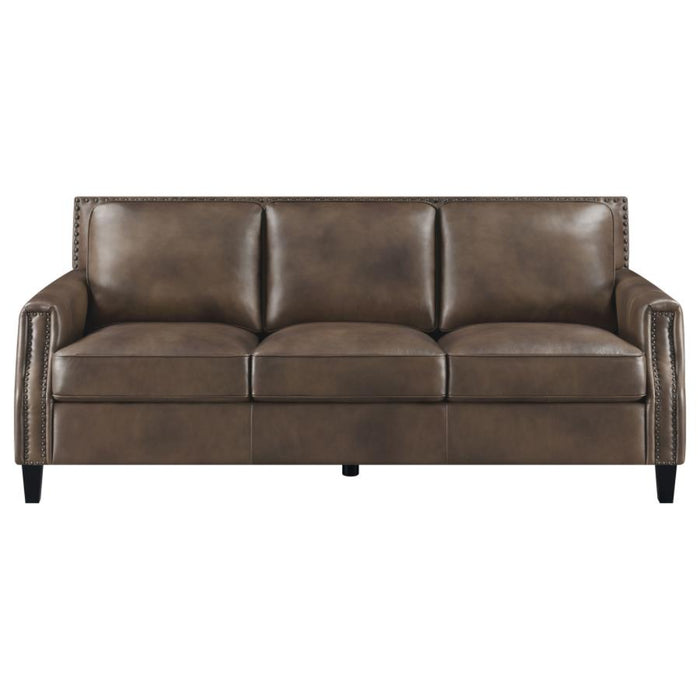 Coaster Leaton Upholstered Recessed Arm Sofa Brown Sugar - Bed & Sofa Hub