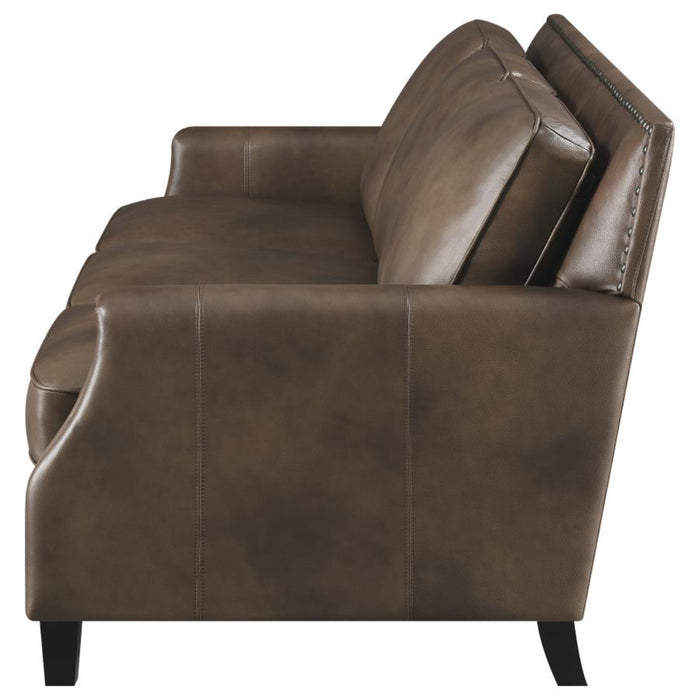 Coaster Leaton Upholstered Recessed Arm Sofa Brown Sugar - Bed & Sofa Hub