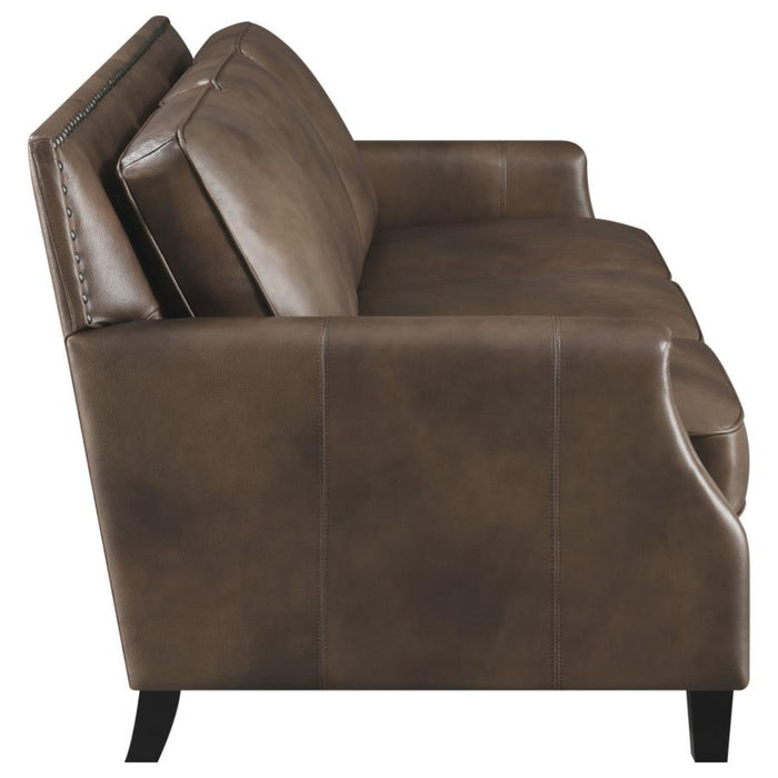 Coaster Leaton Upholstered Recessed Arm Sofa Brown Sugar - Bed & Sofa Hub