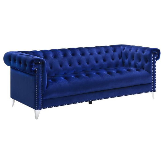 Coaster Bleker 3-piece Upholstered Tuxedo Arm Tufted Sofa Living Room Set Blue - Bed & Sofa Hub