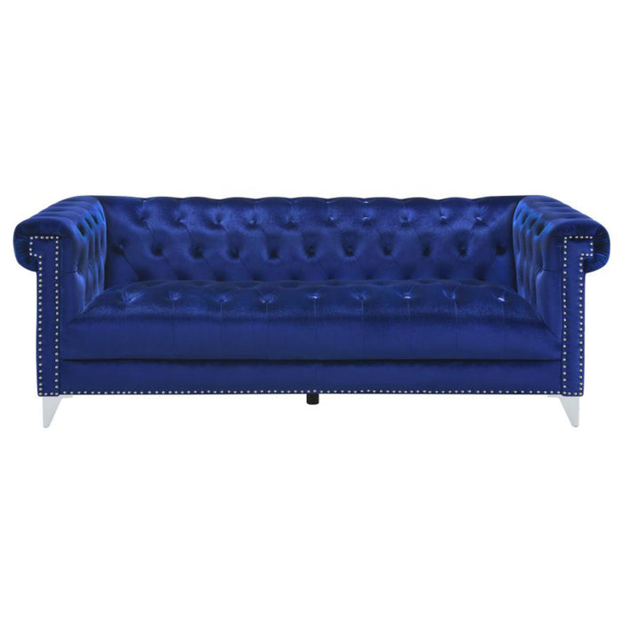 Coaster Bleker 3-piece Upholstered Tuxedo Arm Tufted Sofa Living Room Set Blue - Bed & Sofa Hub