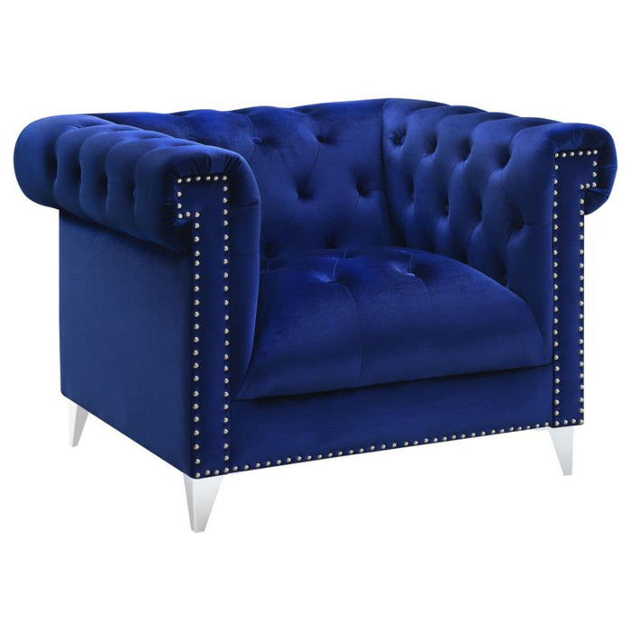 Coaster Bleker 3-piece Upholstered Tuxedo Arm Tufted Sofa Living Room Set Blue - Bed & Sofa Hub
