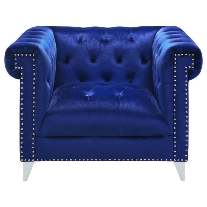 Coaster Bleker 3-piece Upholstered Tuxedo Arm Tufted Sofa Living Room Set Blue - Bed & Sofa Hub