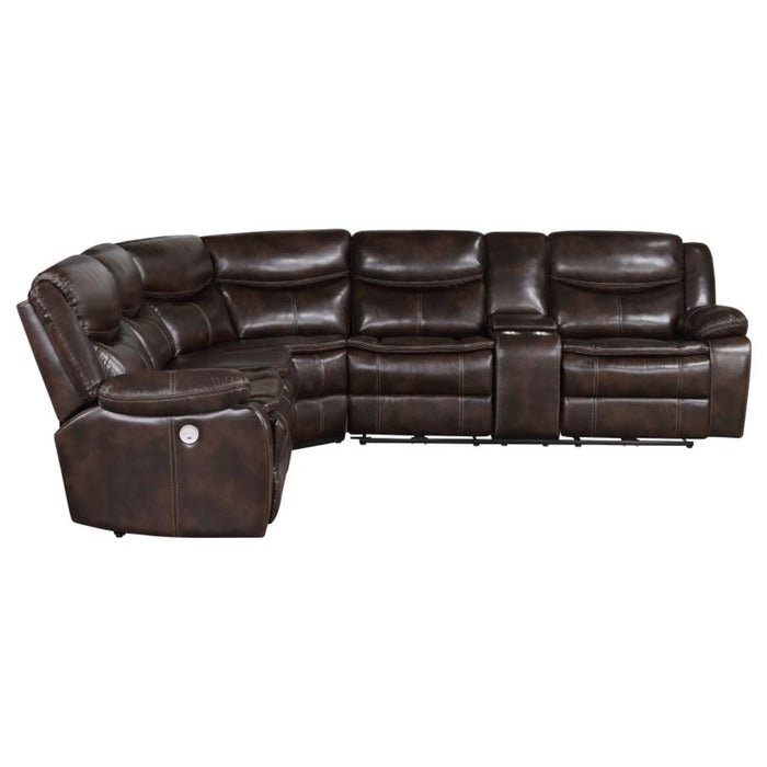Coaster Sycamore Upholstered Power Reclining Sectional Sofa Brown - Bed & Sofa Hub