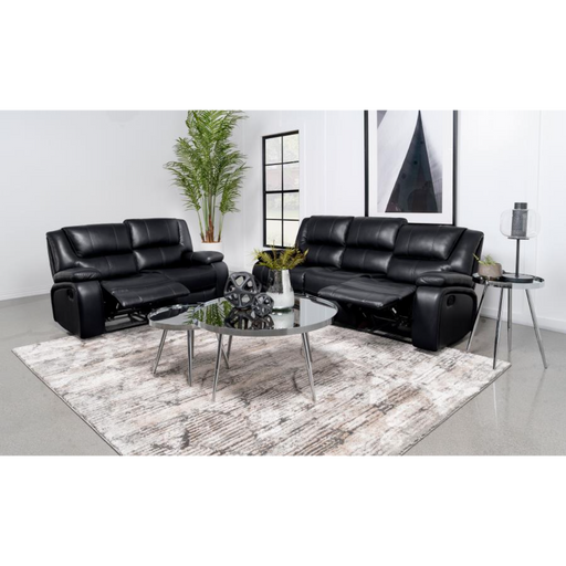 Coaster Camila 2-piece Upholstered Motion Reclining Sofa Living Room Set Black - Bed & Sofa Hub