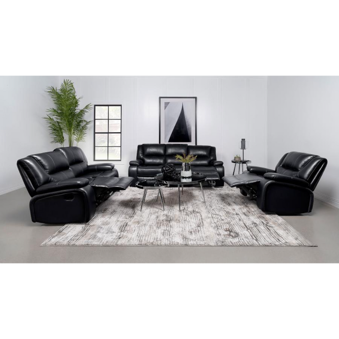 Coaster Camila 3-piece Upholstered Motion Reclining Sofa Living Room Set Black - Bed & Sofa Hub