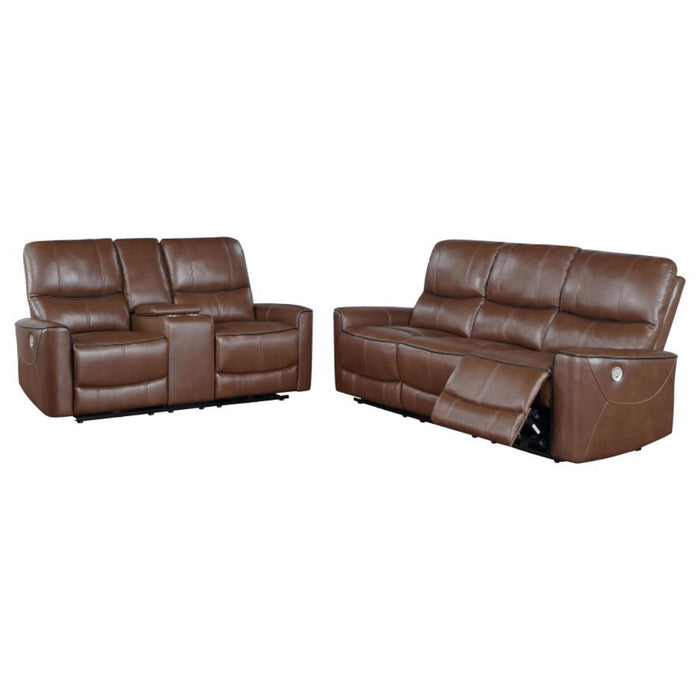 Coaster Greenfield 2-piece Power Reclining Sofa Living Room Set Saddle Brown - Bed & Sofa Hub