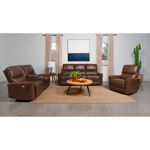 Coaster Greenfield 3-piece Power Reclining Sofa Living Room Set Saddle Brown - Bed & Sofa Hub