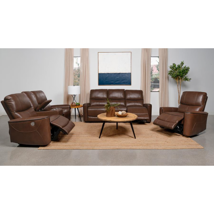 Coaster Greenfield 3-piece Power Reclining Sofa Living Room Set Saddle Brown - Bed & Sofa Hub