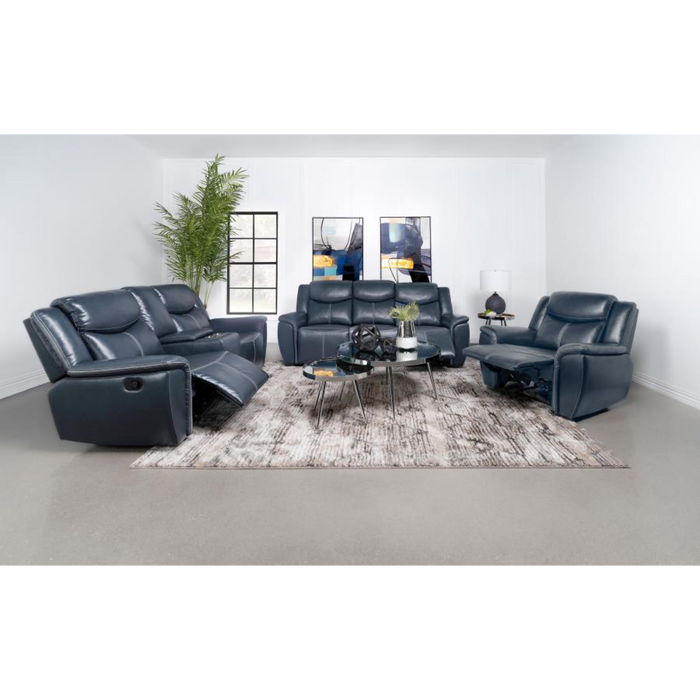 Coaster Sloane 3-piece Upholstered Reclining Sofa Living Room Set Blue - Bed & Sofa Hub