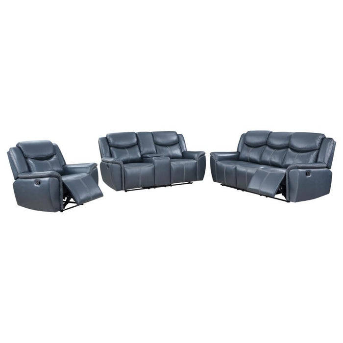 Coaster Sloane 3-piece Upholstered Reclining Sofa Living Room Set Blue - Bed & Sofa Hub