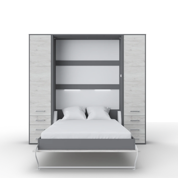 Maxima House Invento Vertical Wall Bed, European Full Xl Size with 2 Cabinets - Bed & Sofa Hub