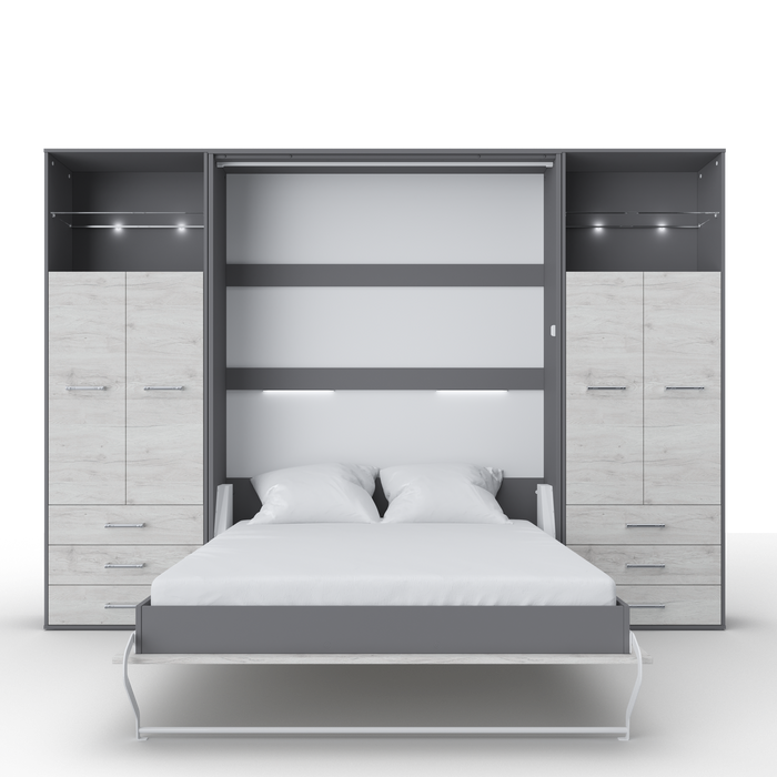 Maxima House Vertical Murphy Bed Invento , European Full XL with 2 cabinets IN140VLED-10W - Bed & Sofa Hub