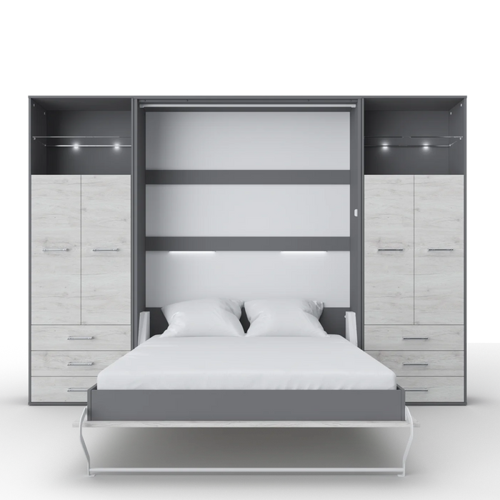 Maxima House Vertical Murphy Bed Invento , European Full Xl with 2 Cabinets - Bed & Sofa Hub