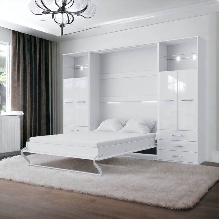 Maxima House Vertical Murphy Bed Invento , European Full XL with 2 cabinets IN140VLED-10W - Bed & Sofa Hub