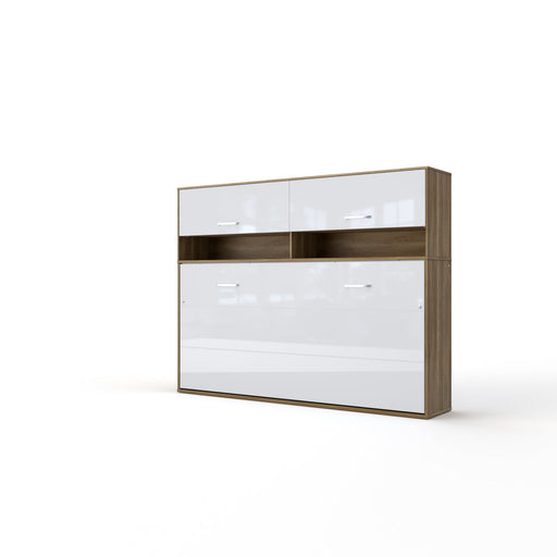 Maxima House Invento Horizontal Wall Bed, European Full Size with a cabinet on top IN120H-11W - Bed & Sofa Hub