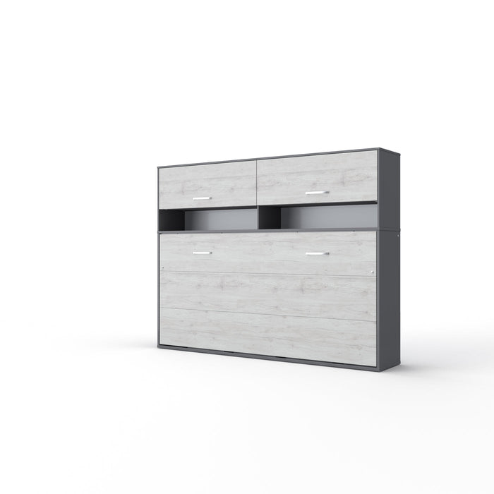 Maxima House Invento Horizontal Wall Bed, European Full Size with a cabinet on top IN120H-11W - Bed & Sofa Hub