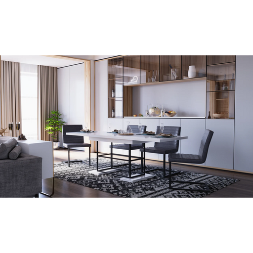 Maxima House Dining Set Anie 7 Pcs. White Modern Glossy Dining Table with 2 Self-Starting Leaves Plus 6 Chairs - Bed & Sofa Hub