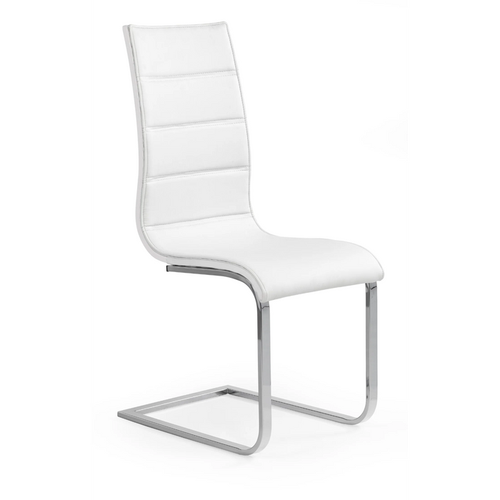 Maxima House Dining Set Diego 7 Pcs. Beige/ White Modern Glossy Dining Table with 2 Self-Storing Leaves Plus 6 White Chairs - Bed & Sofa Hub