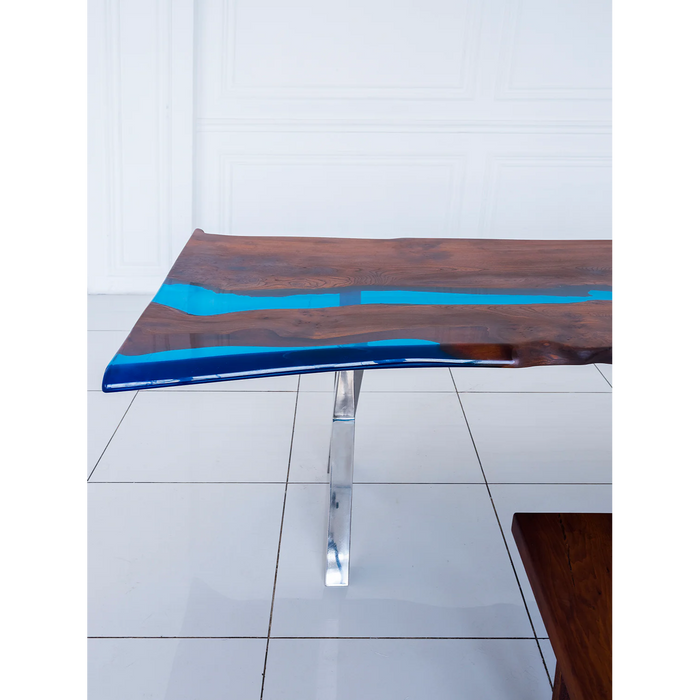 Maxima House Elm Tree Solid Wood Dining Table Kurt Filled with Polymer Resin - Bed & Sofa Hub