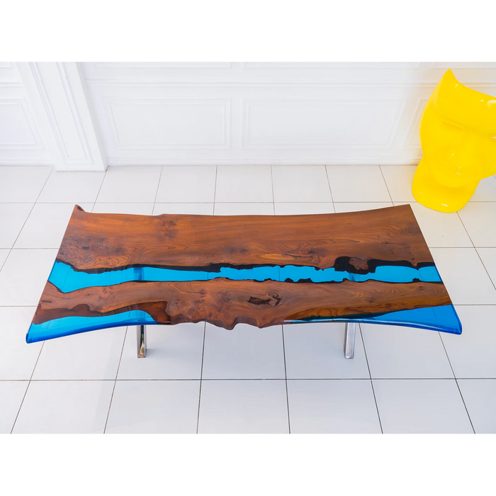 Maxima House Elm Tree Solid Wood Dining Table Kurt Filled with Polymer Resin - Bed & Sofa Hub