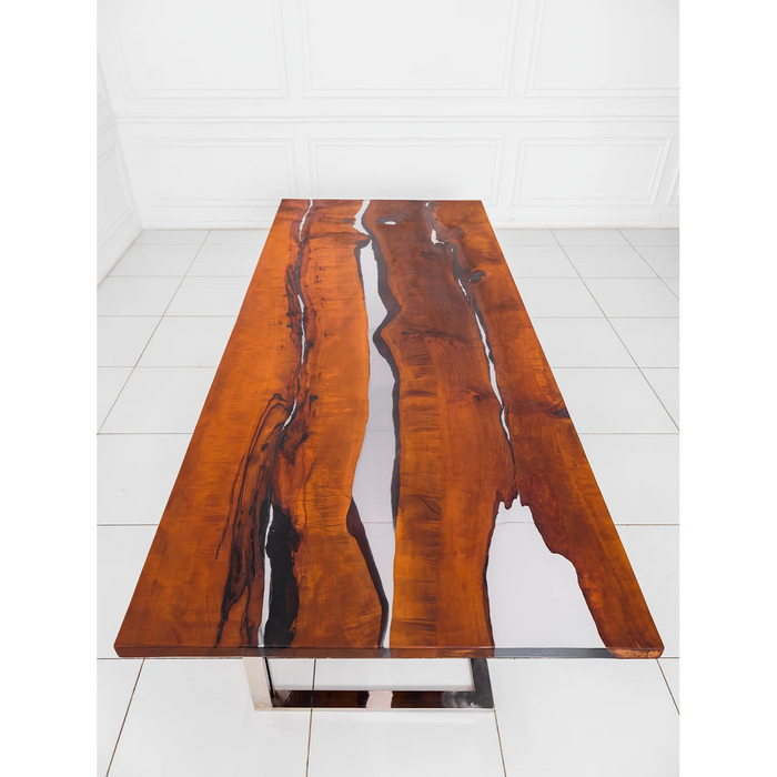 Maxima House Dining Solid Pear Tree Wood Table Lesnoy Filled with Polymer Resin - Bed & Sofa Hub