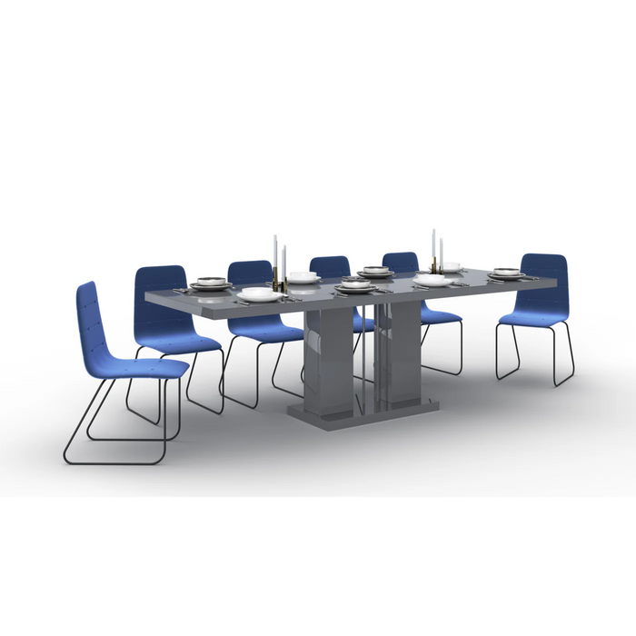 Maxima House Dining Set Nossa 7 Pcs. Gray Modern Glossy Dining Table with 2 Self-Starting Leaves Plus 6 Chairs - Bed & Sofa Hub