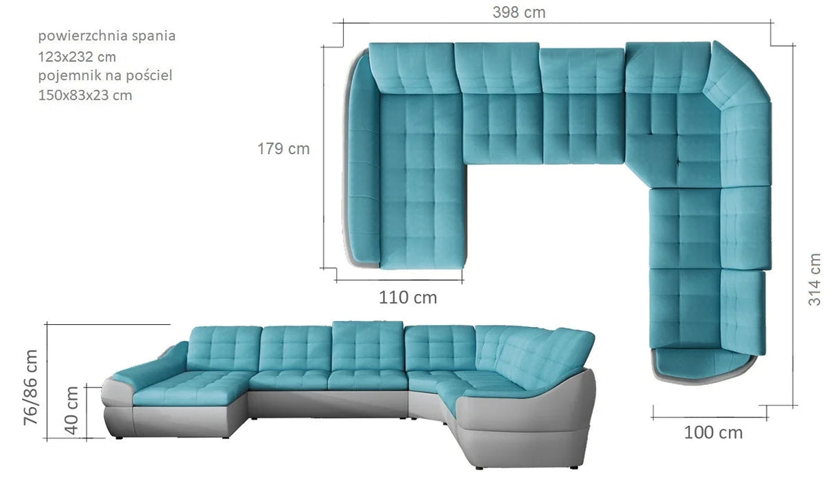 Maxima House Sleeper Sectional Infinity XL , Left, U-Shape, FULL XL with storage W0021 - Bed & Sofa Hub