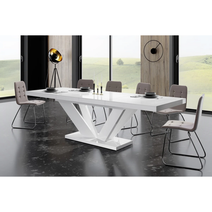 Maxima House Dining Set Aviva Ii 7 Pcs. Modern Glossy Dining Table with 2 Self-Starting Leaves Plus 6 Chairs - Bed & Sofa Hub