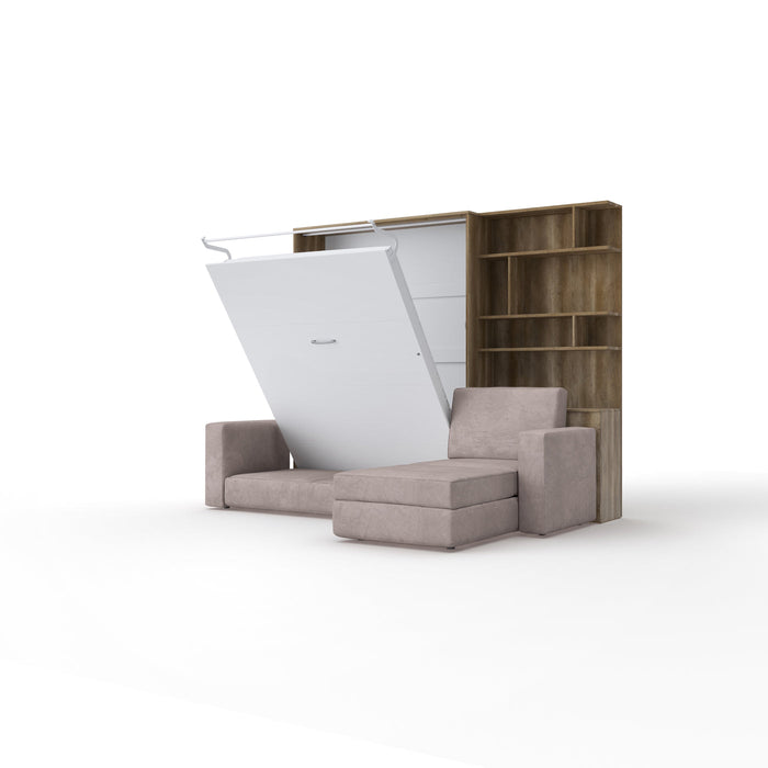 Maxima House Murphy bed European Full XL Vertical with a Sectional Sofa and a Bookcase Invento IN001/17OW-LB - Bed & Sofa Hub