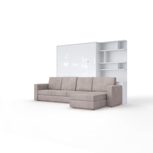 Maxima House Murphy bed European Full XL Vertical with a Sectional Sofa and a Bookcase Invento IN001/17W-LB - Bed & Sofa Hub