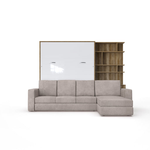 Maxima House Murphy Bed European Queen size with a Sectional Sofa and a Bookcase, INVENTO IN014/17OW-LB - Bed & Sofa Hub