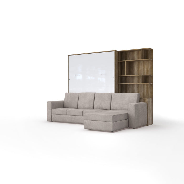 Maxima House Murphy Bed European Queen size with a Sectional Sofa and a Bookcase, INVENTO IN014/17OW-LB - Bed & Sofa Hub