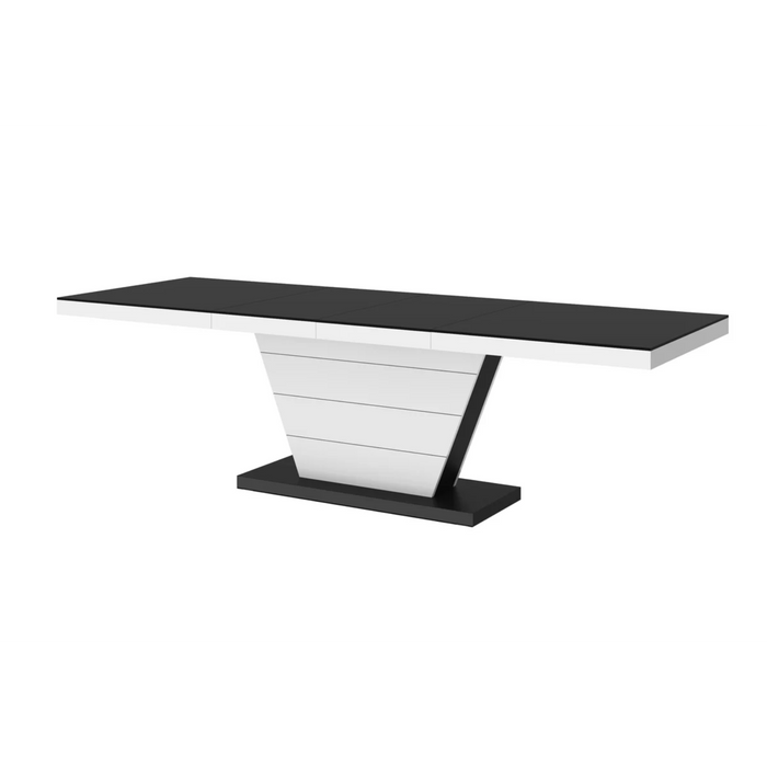 Maxima House Dining Set Mega 7 Pcs. Black/white Modern Dining Table with 2 Self-Storing Leaves Plus 6 White Chairs - Bed & Sofa Hub