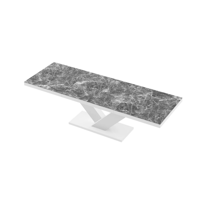 Maxima House Dining Set Toria 7 Pcs. Modern Glossy Dining Table with 2 Self-Storing Leaves Plus 6 Black Chairs - Bed & Sofa Hub