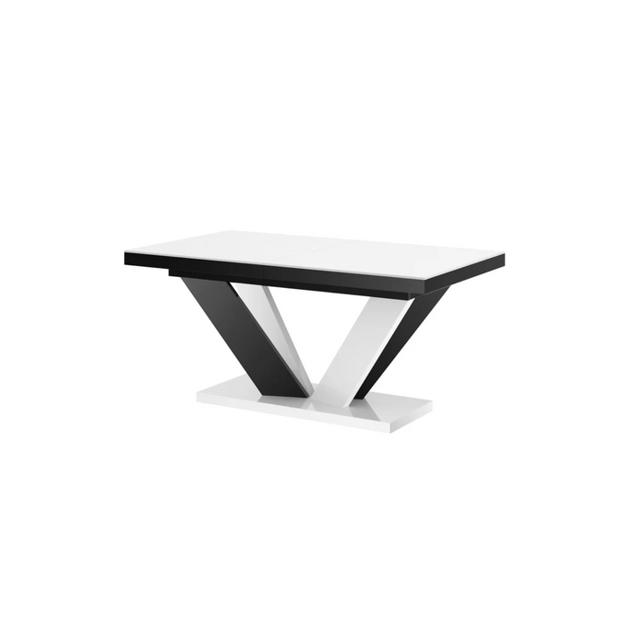 Maxima House Dining Set Aviva Ii 7 Pcs. White/ Black Modern Glossy Dining Table with 2 Self-Starting Leaves Plus 6 Chairs - Bed & Sofa Hub