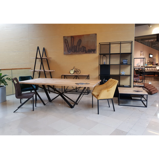 Maxima House Oak Wood Dining Table Lyle with Black Metal Legs - Bed & Sofa Hub