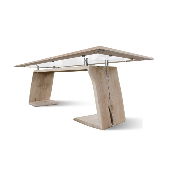 Maxima House Glass Top with Solid Wood Base Dining Table Zorg-W - Bed & Sofa Hub