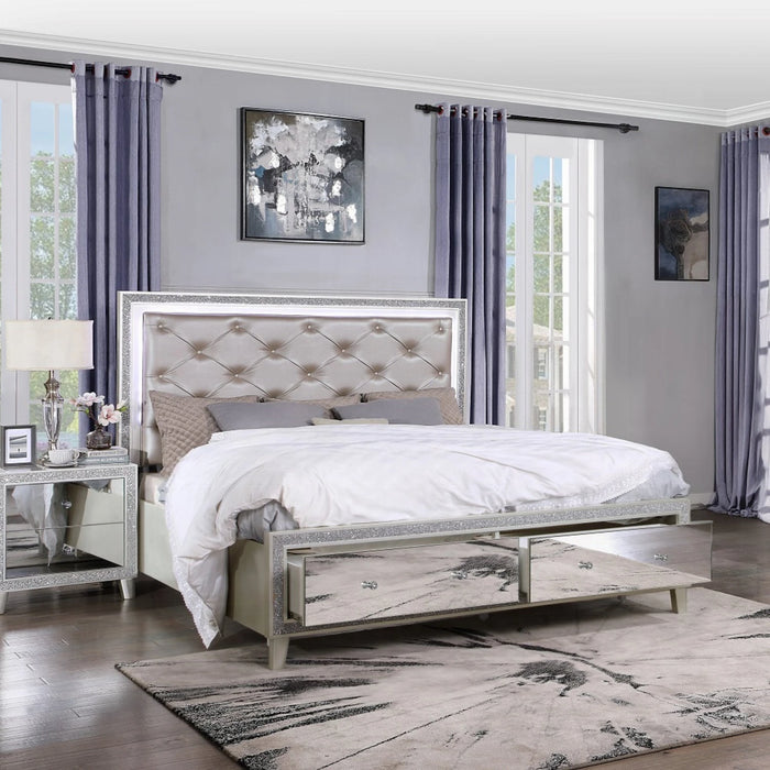 ACME Sliverfluff EK Bed W/Led & Storage - Bed & Sofa Hub