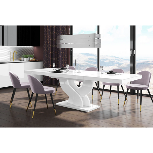 Maxima House Modern Glossy Dining Table Bella with 2 Self-Starting Leaves - Bed & Sofa Hub