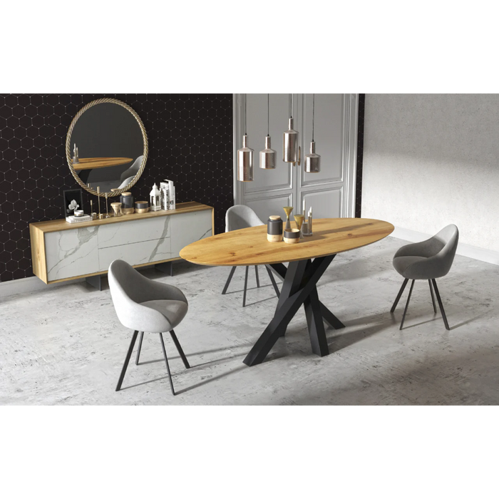 Maxima House Solid Oak Wood Dining Table Alisa with Metal Legs - Bed & Sofa Hub
