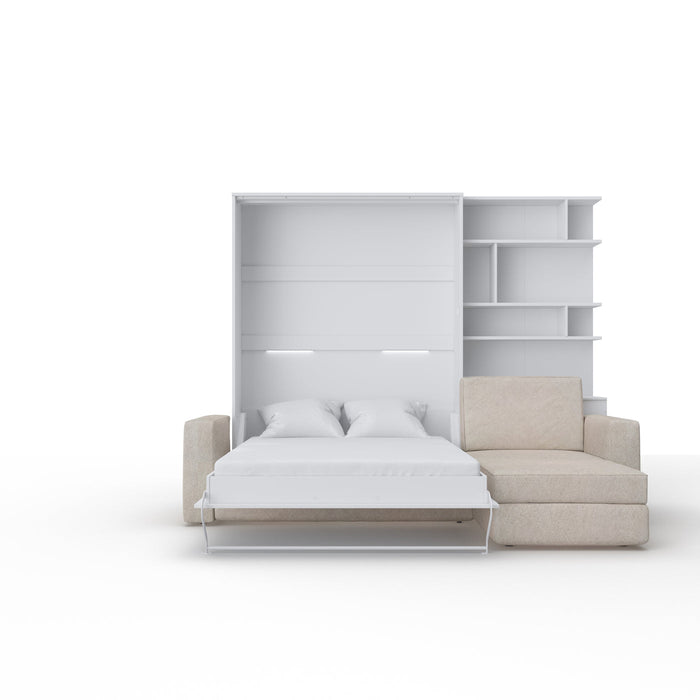 Maxima House Murphy Bed European Queen size with a Sectional Sofa and a Bookcase, INVENTO IN014/17W-LB - Bed & Sofa Hub