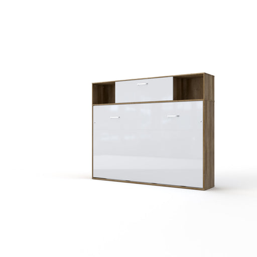 Maxima House Invento Horizontal Wall Bed, European Twin Size with a cabinet on top IN90H-13W - Bed & Sofa Hub