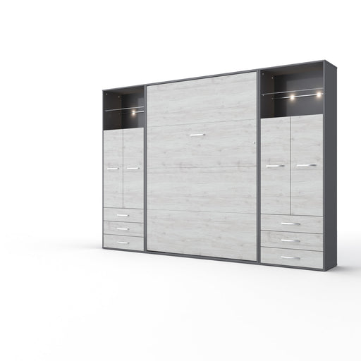 Maxima House Invento Vertical Wall Bed, European Twin Size with 2 cabinets  IN90V-10W - Bed & Sofa Hub