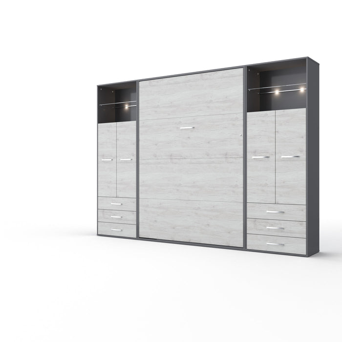 Maxima House Invento Vertical Wall Bed, European Twin Size with 2 cabinets  IN90V-10W - Bed & Sofa Hub