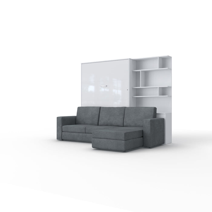 Maxima House Murphy bed European Full XL Vertical with a Sectional Sofa and a Bookcase Invento IN001/17W-LG - Bed & Sofa Hub