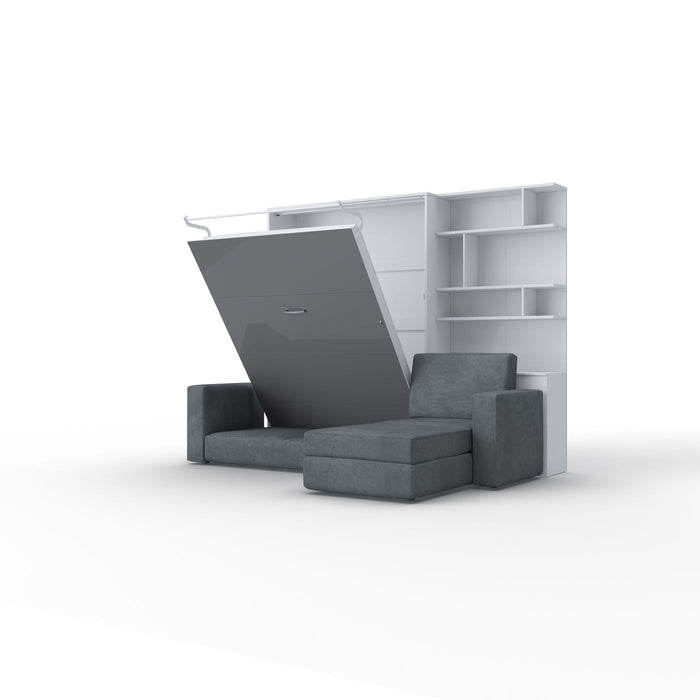 Maxima House Murphy bed European Full XL Vertical with a Sectional Sofa and a Bookcase Invento IN001/17WG-LG - Bed & Sofa Hub