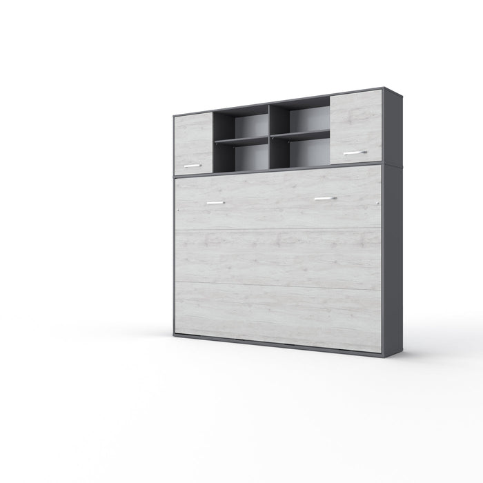 Maxima House Invento Horizontal Wall Bed, European Twin Size with a cabinet on top IN90H-12W - Bed & Sofa Hub